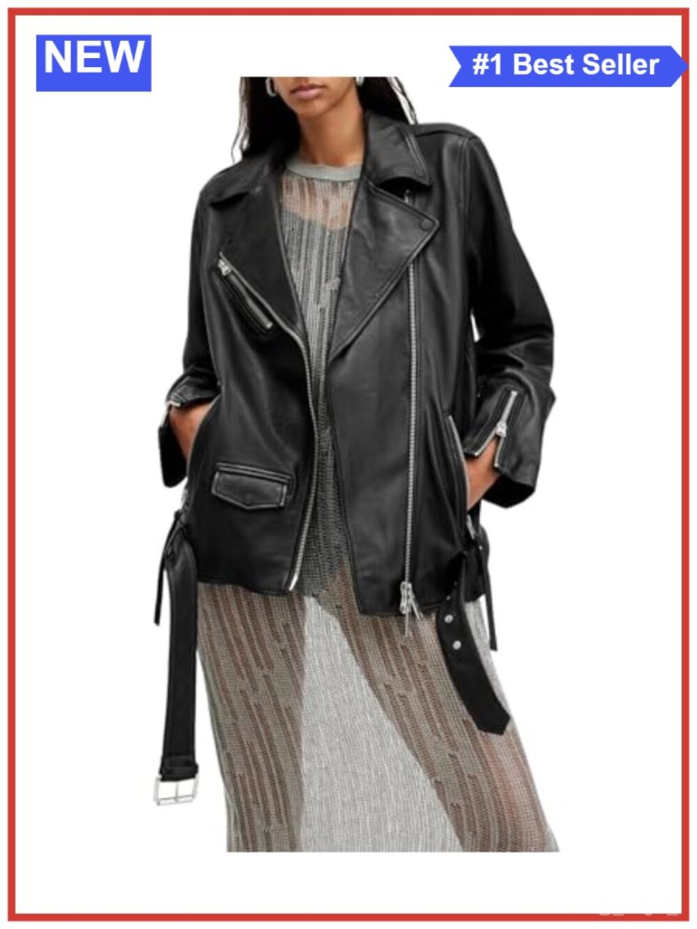 100% Leather Relaxed Biker Jacket Zip Pockets Moto Rocker